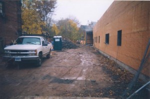 Outside of 'r kids Family Center during construction